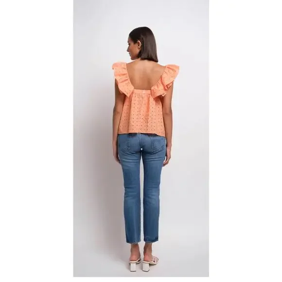 Katharine Kidd Ruffle Orange Eyelet Juno Top NEW (size L) - Picture 2 of 8